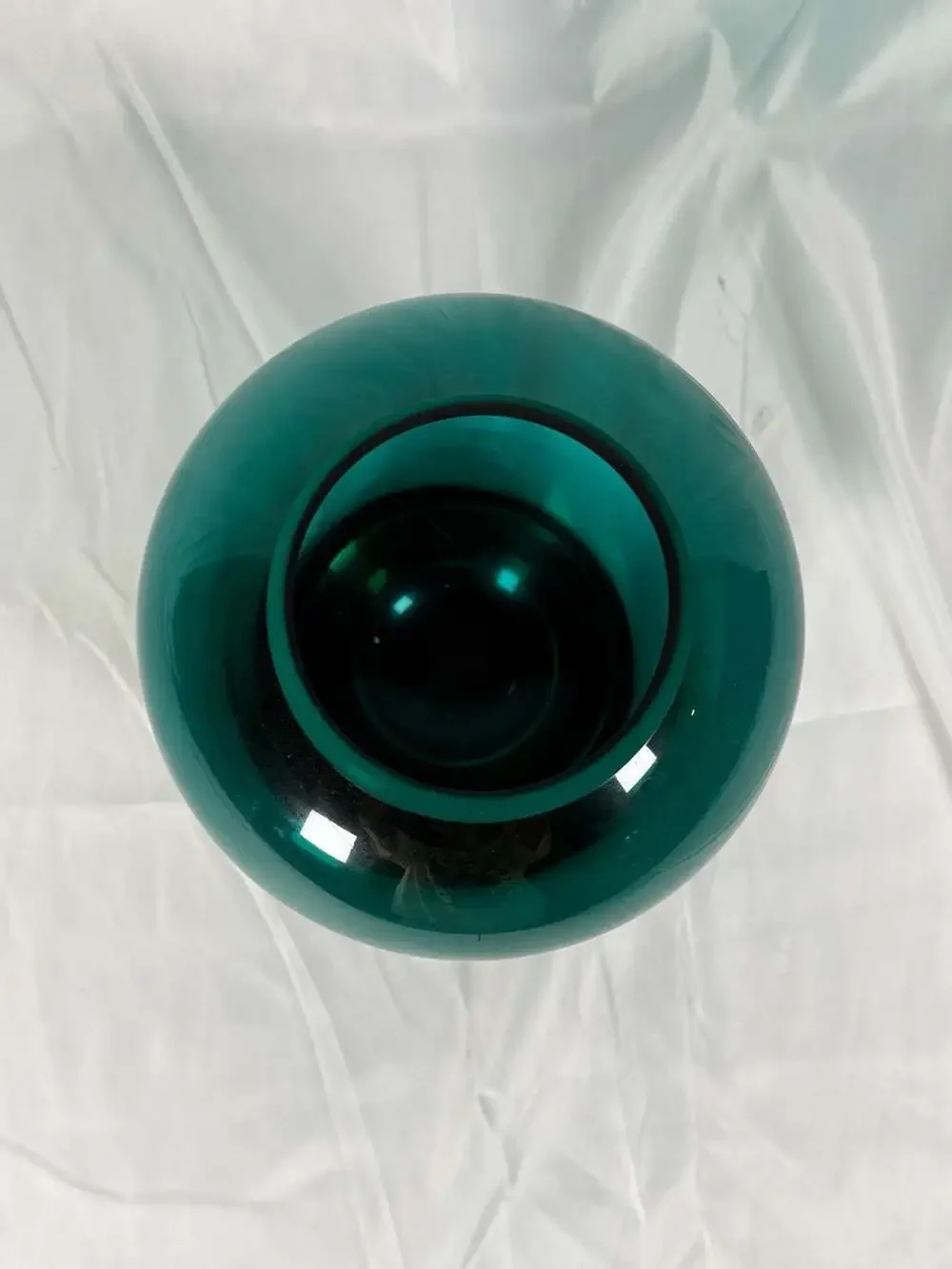 Glass Vase Teal Green Ombre Ovoid Handblown Decorative Centerpiece